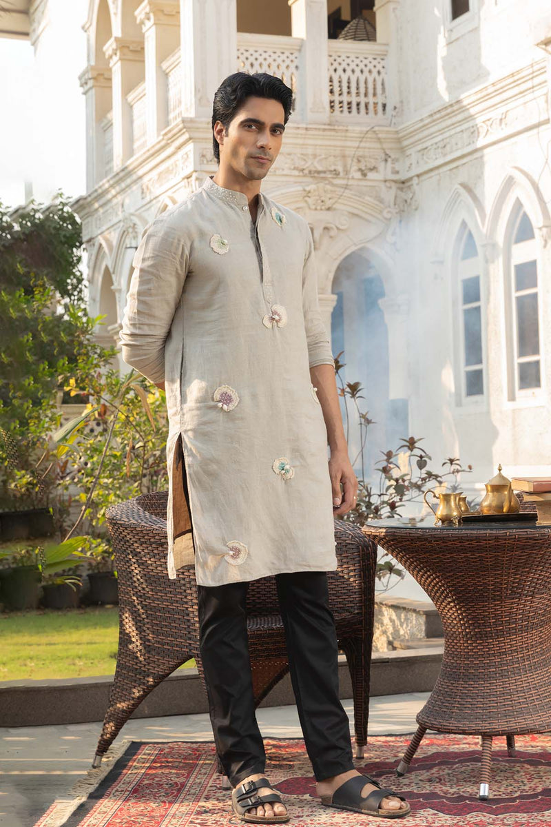 Silver Mist Linen Kurta