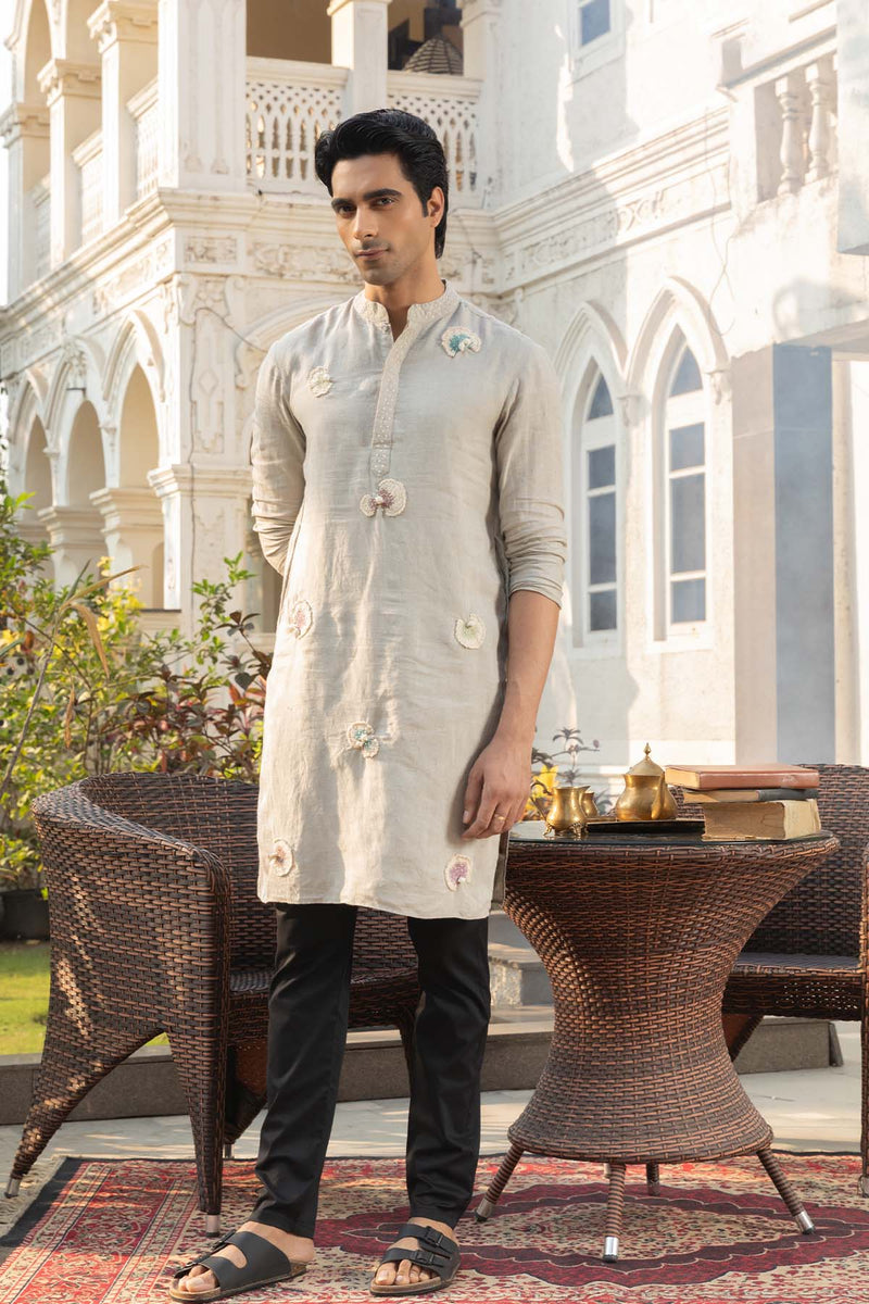 Silver Mist Linen Kurta