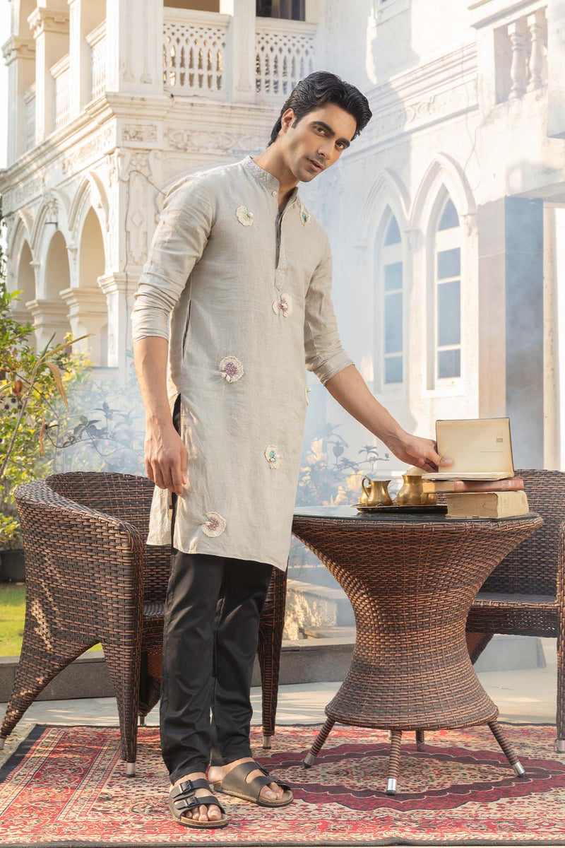 Silver Mist Linen Kurta