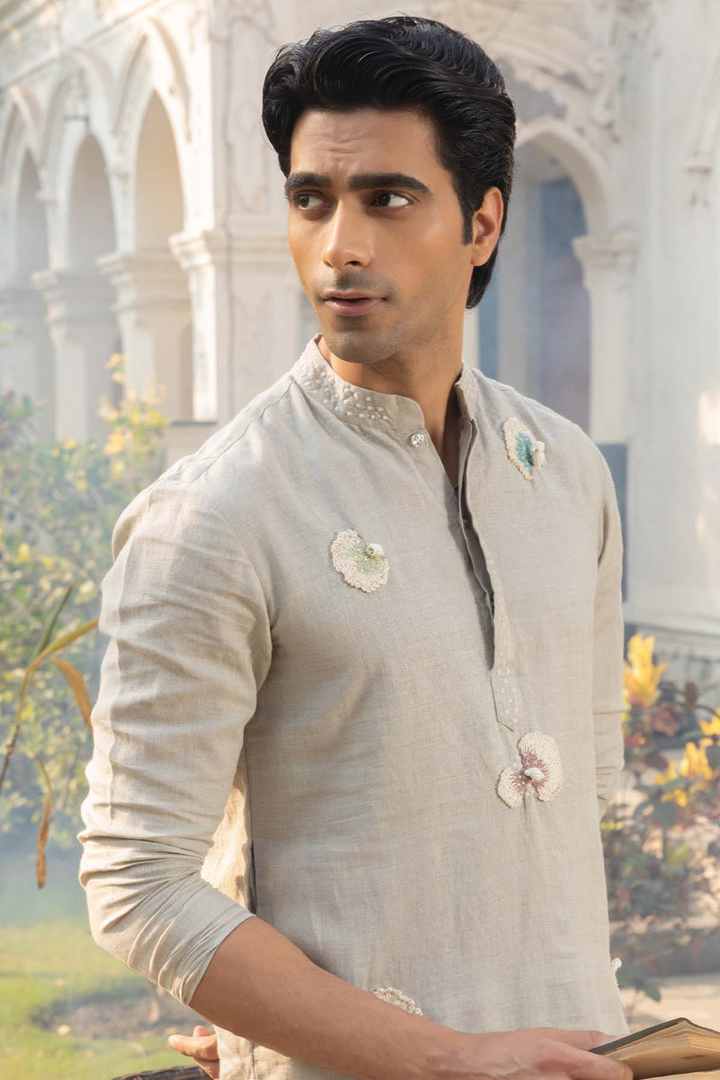 Silver Mist Linen Kurta