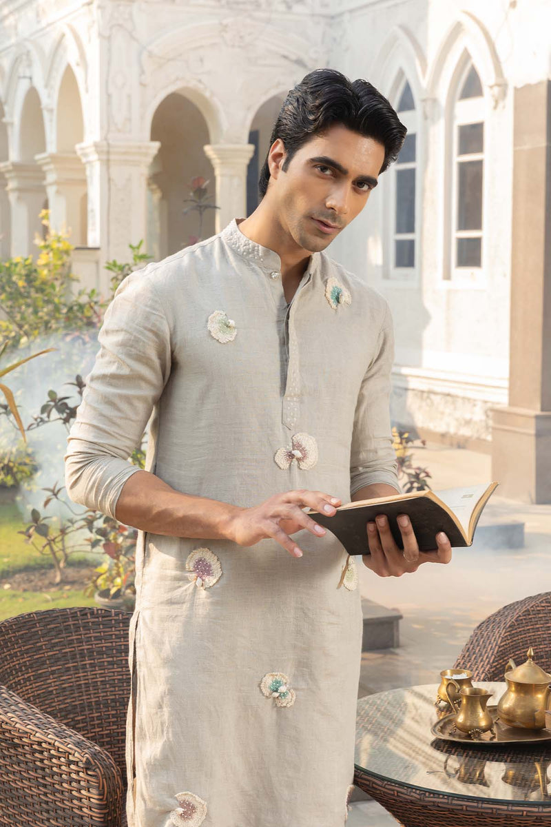 Silver Mist Linen Kurta