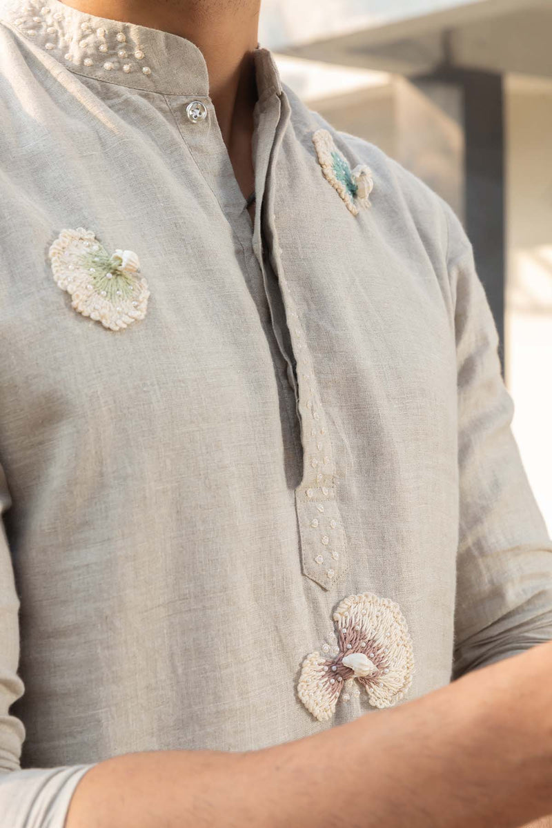 Silver Mist Linen Kurta