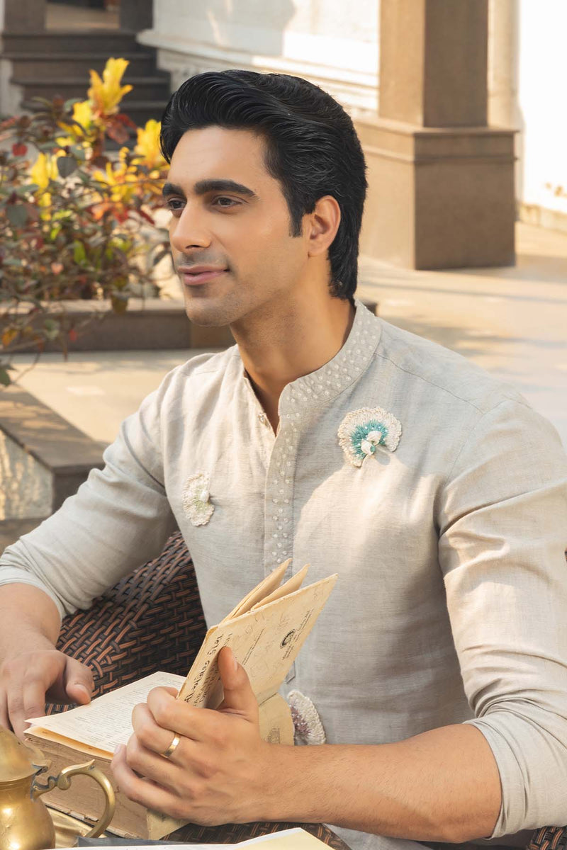 Silver Mist Linen Kurta