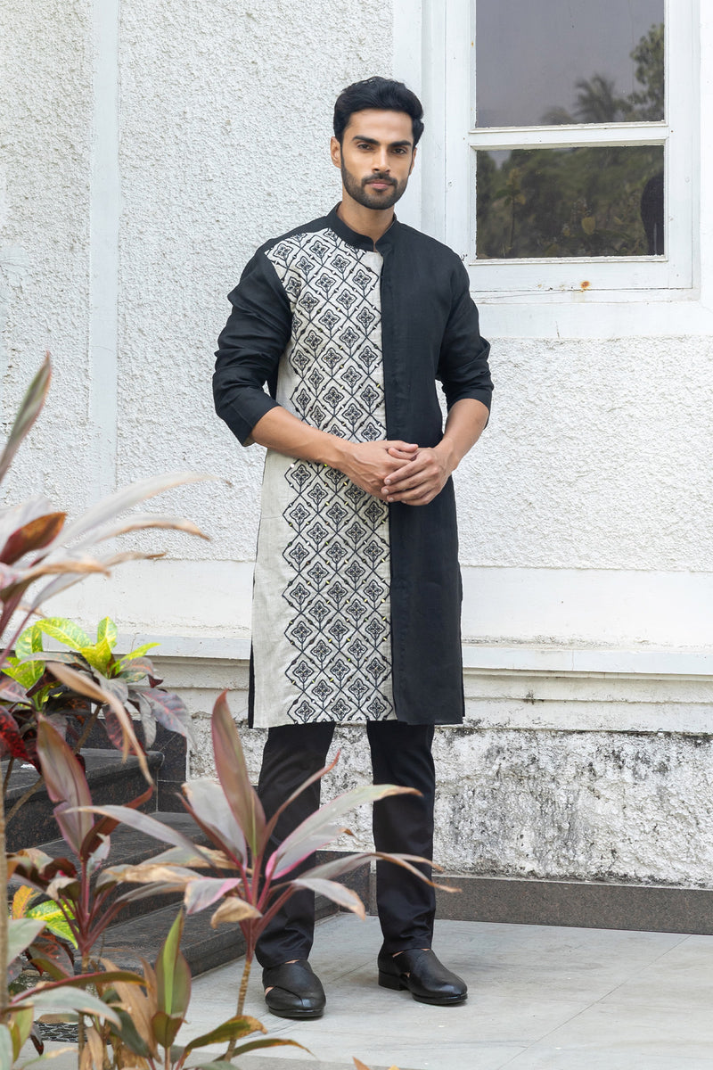 Ebony & Ivory Linen Kurta