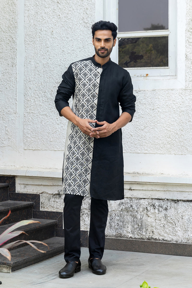 Ebony & Ivory Linen Kurta