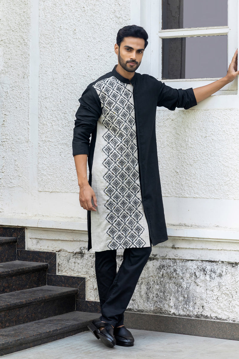 Ebony & Ivory Linen Kurta