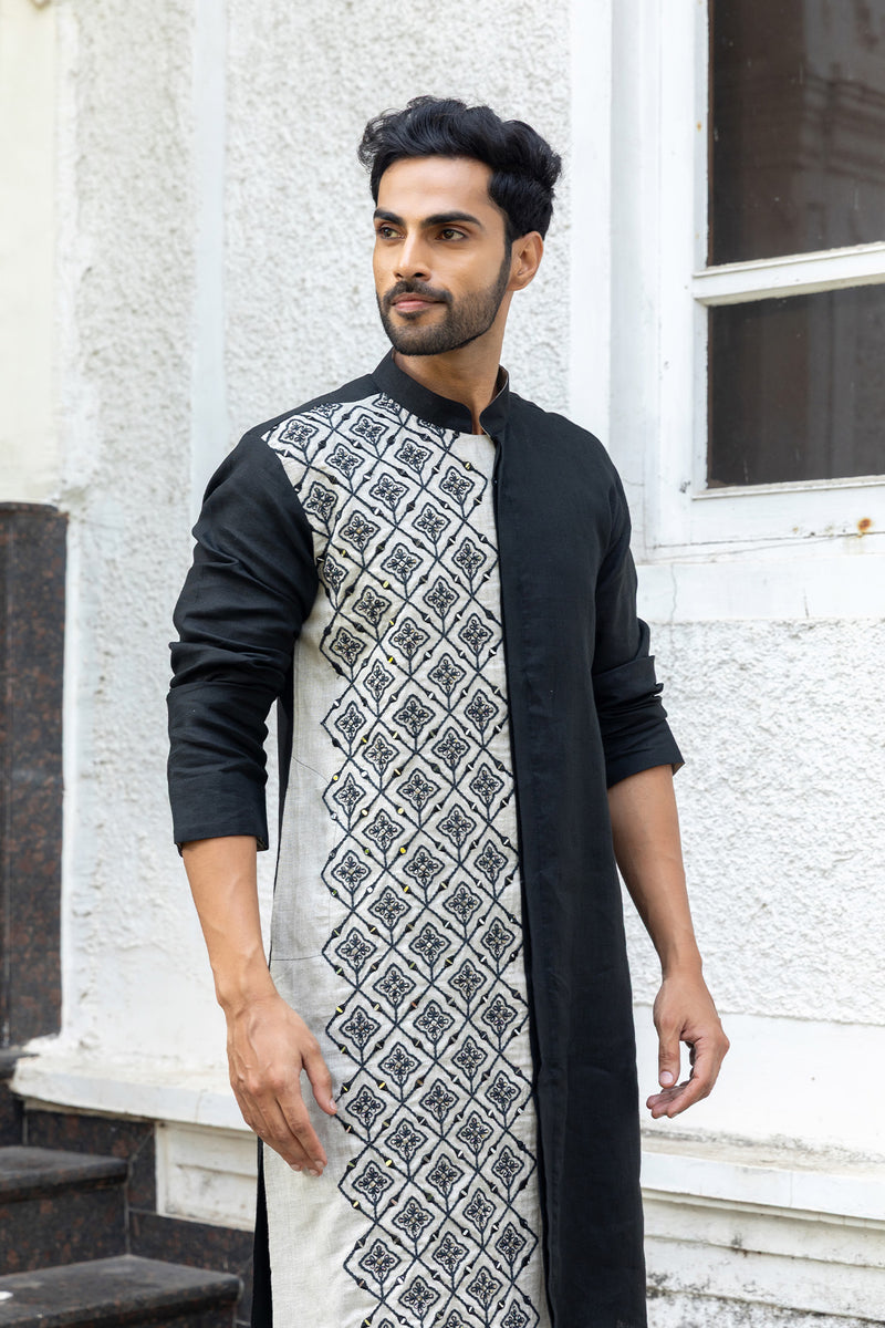 Ebony & Ivory Linen Kurta