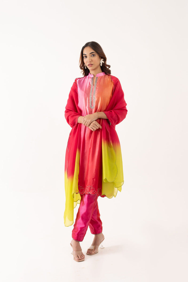 GAURI IN LOTUS EMBROIDERED SHADED KURTA BOTTOM SET