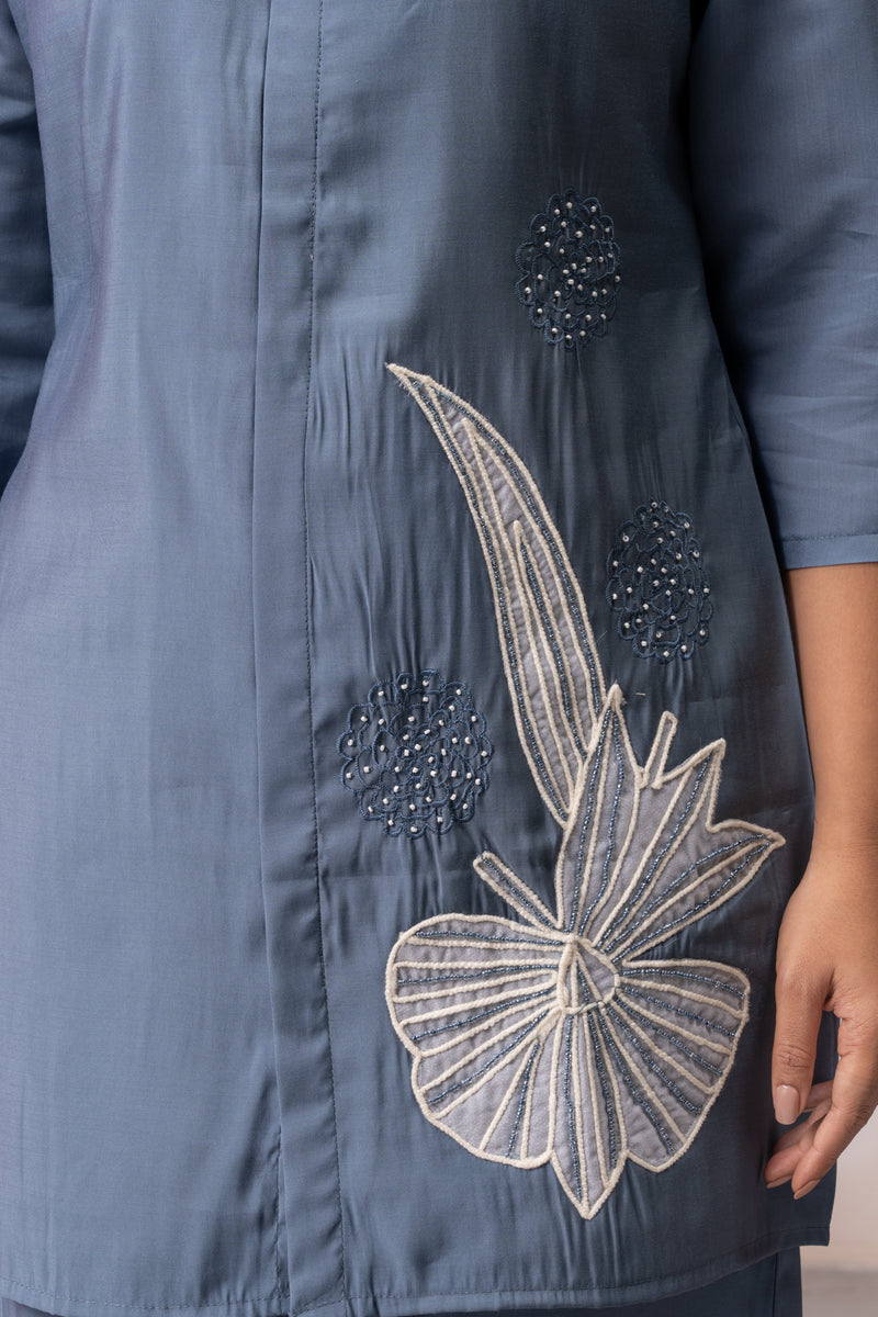 GREY COTTON EMBROIDERD CO-ORD SET