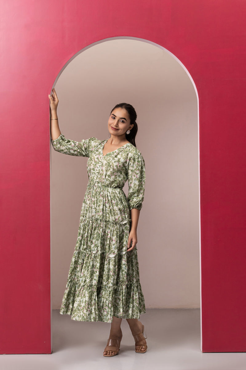 GREEN RAYON GYPSY DRESS