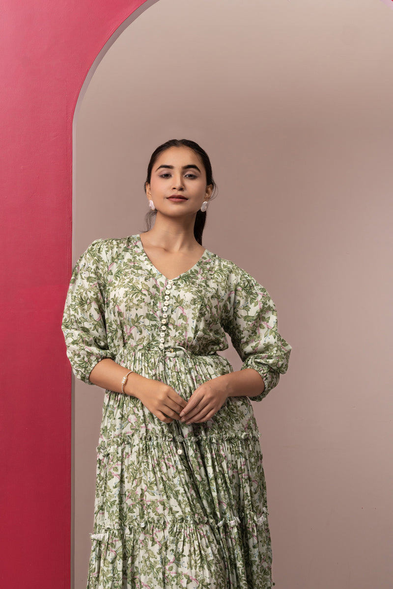 GREEN RAYON GYPSY DRESS