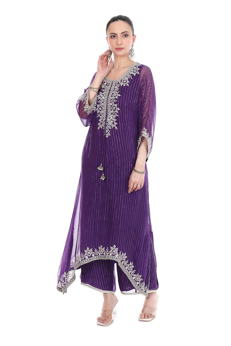 Purple Embroidered Kaftaan Set