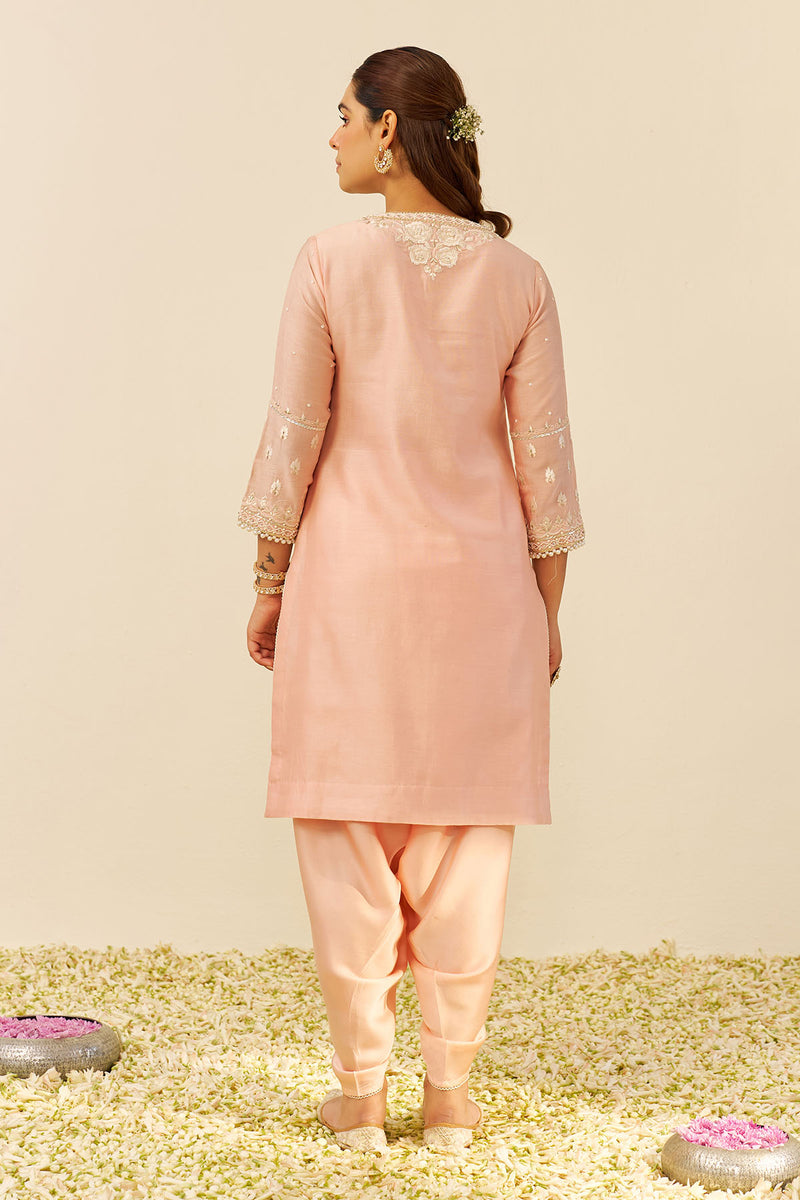 Zahra - Short Kurta With Dhoti (Off Rose)