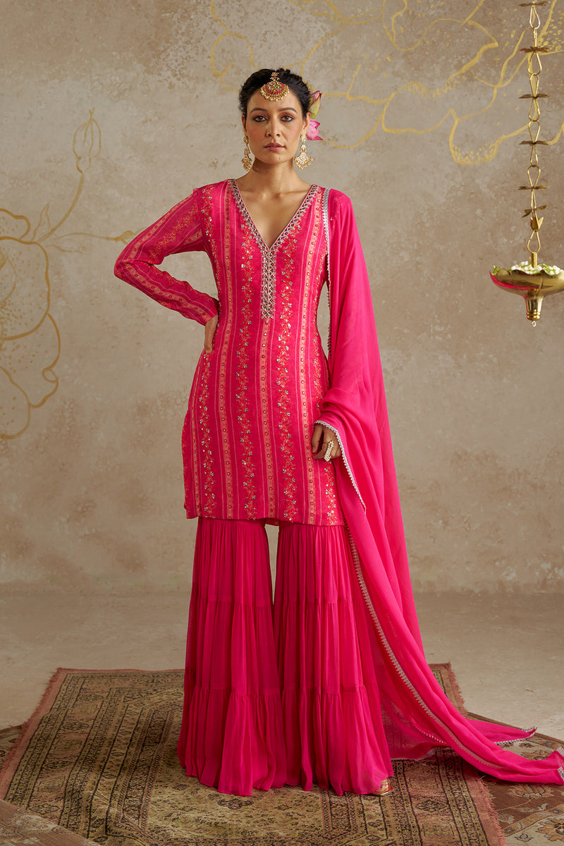Pink Vine Tiered Sharara Set