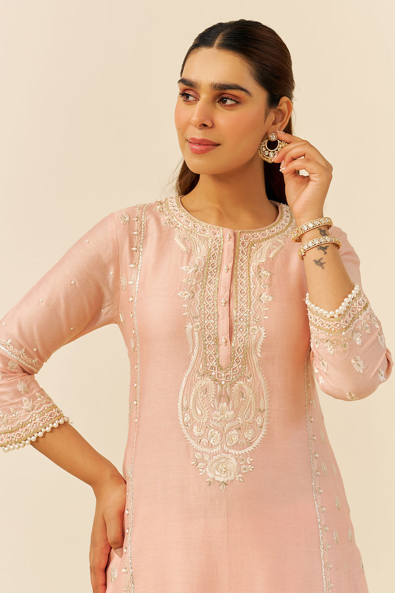 Zahra - Short Kurta With Dhoti (Off Rose)