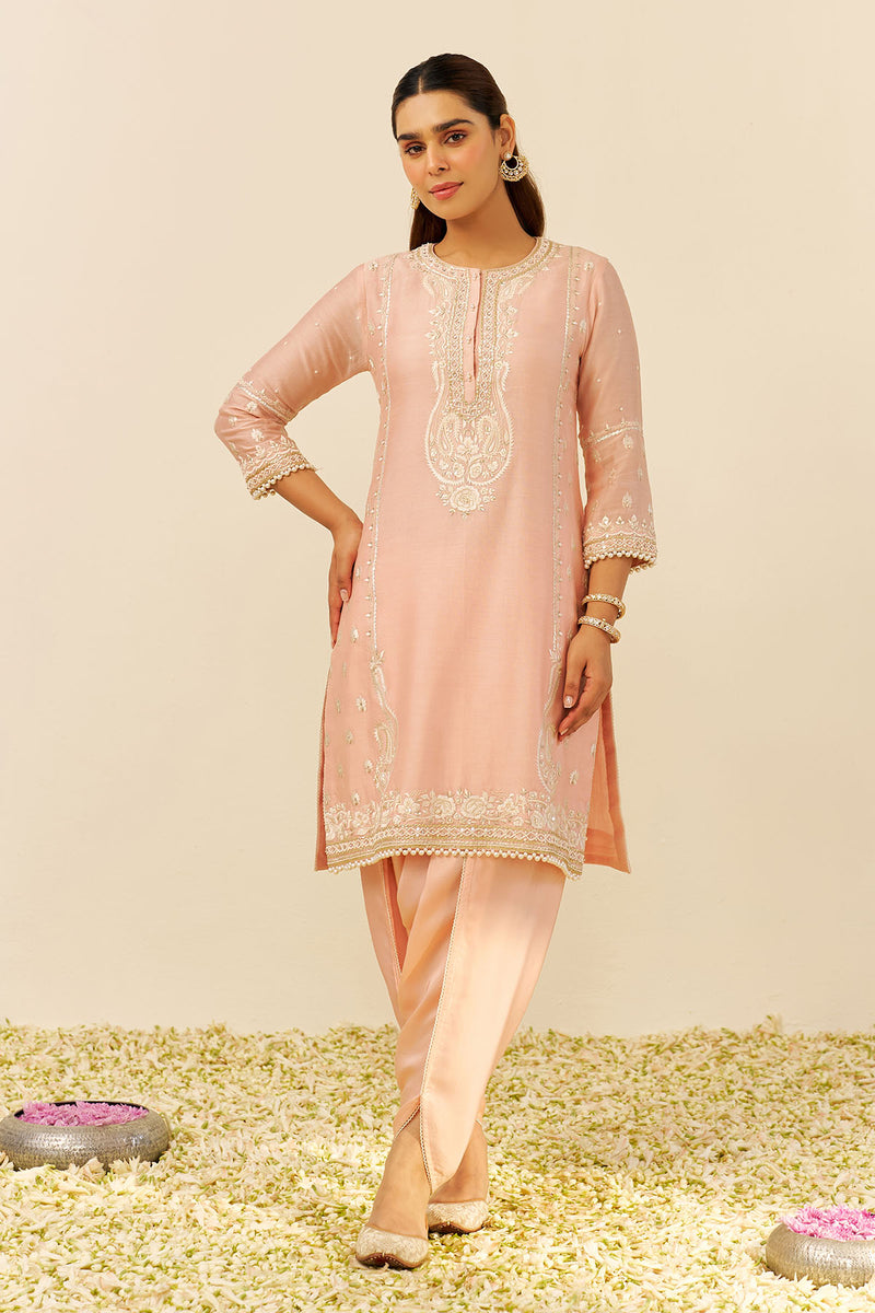 Zahra - Short Kurta With Dhoti (Off Rose)