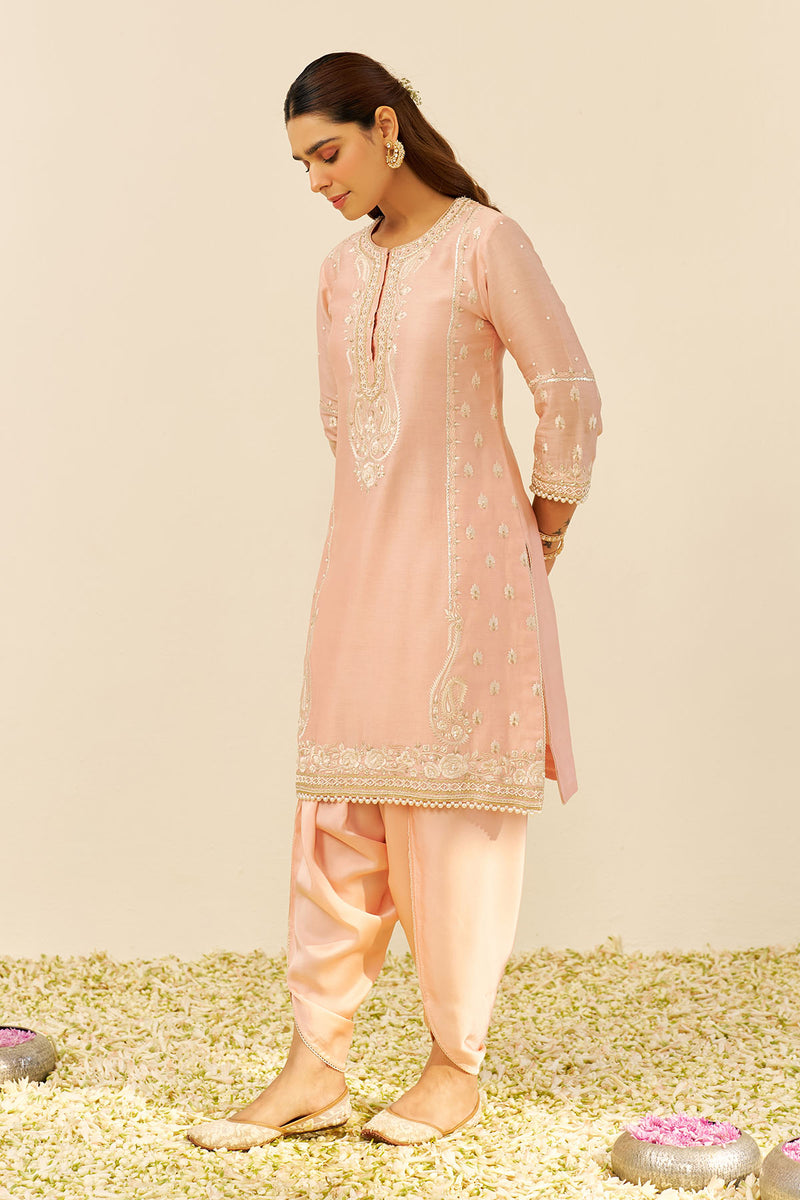 Zahra - Short Kurta With Dhoti (Off Rose)