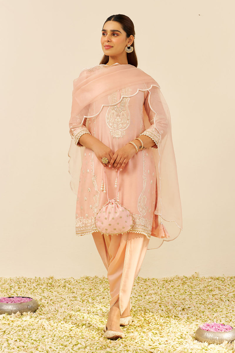 Zahra - Short Kurta With Dhoti (Off Rose)