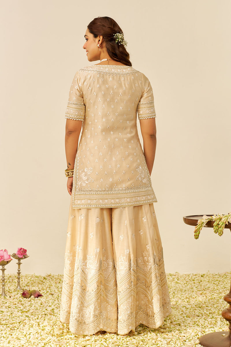 Sameeha - Short Kurta With Sharara (Beige)