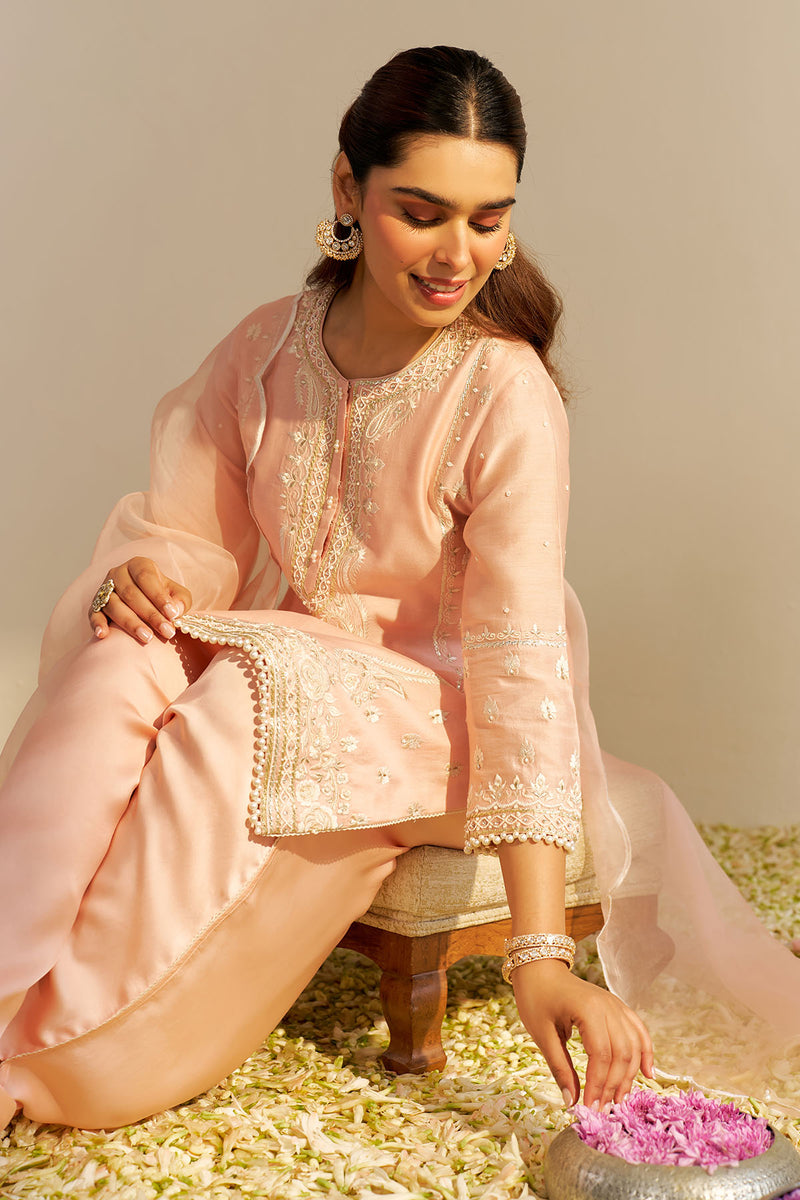 Zahra - Short Kurta With Dhoti (Off Rose)