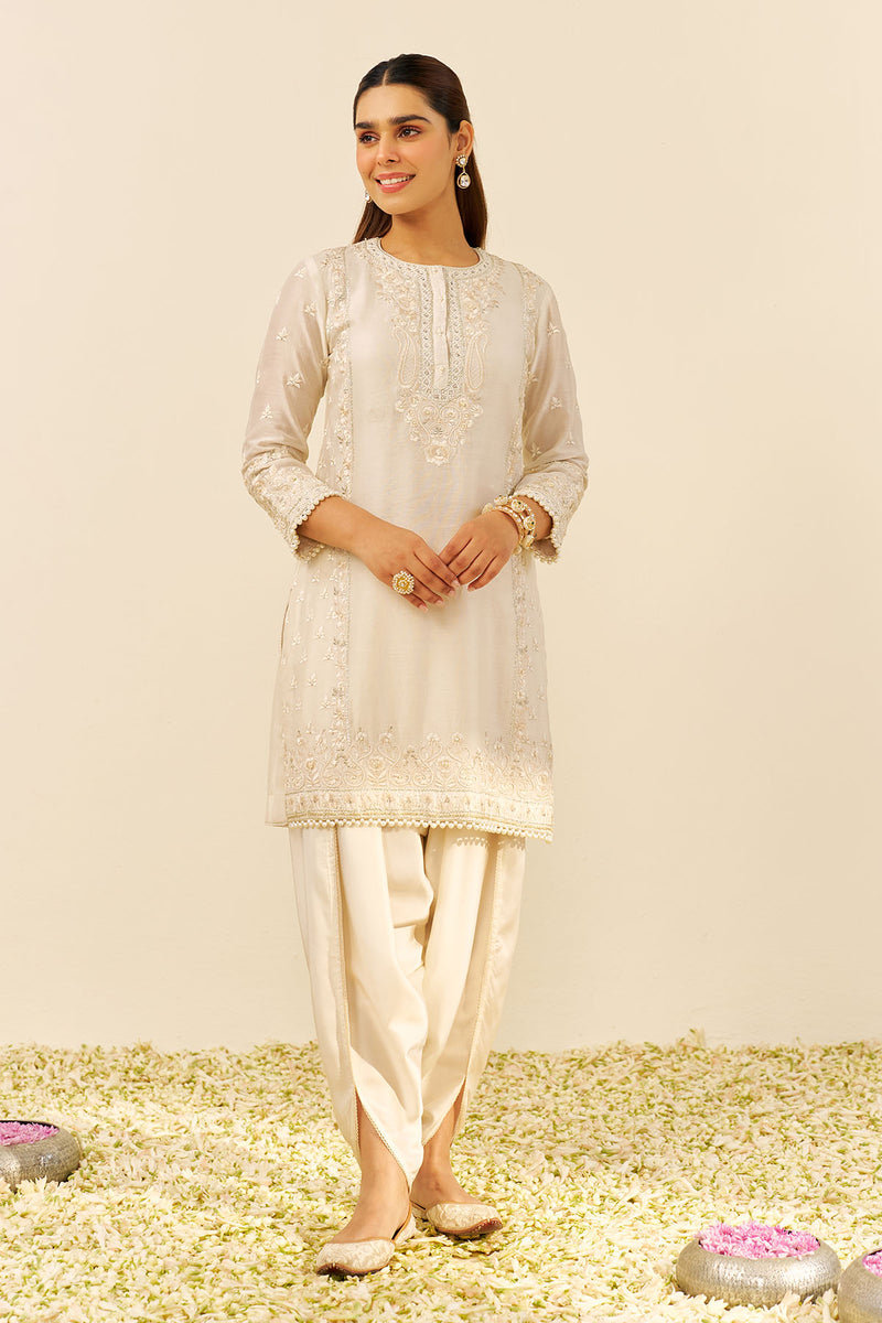 Zaisha - Short Kurta With Dhoti (Daisy Ivory)