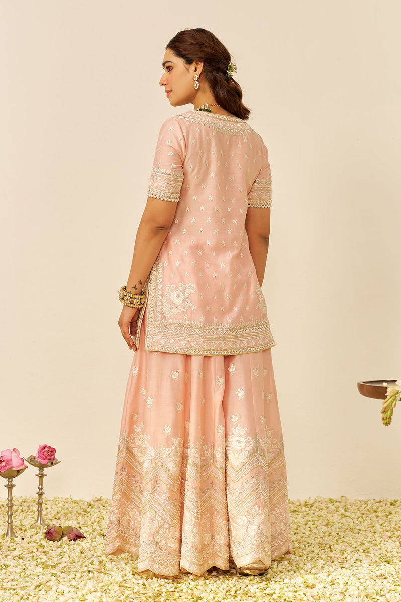 Sameeha - Short Kurta With Sharara (Off Rose)