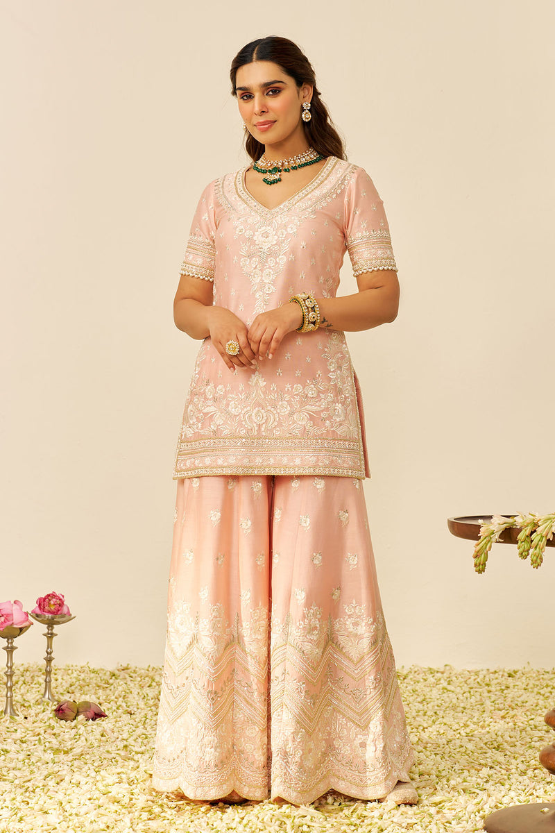 Sameeha - Short Kurta With Sharara (Off Rose)