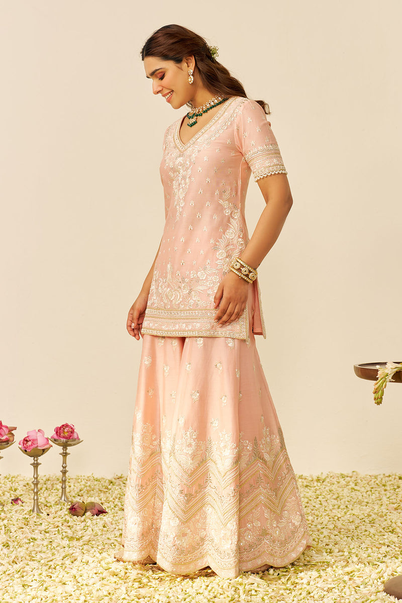 Sameeha - Short Kurta With Sharara (Off Rose)