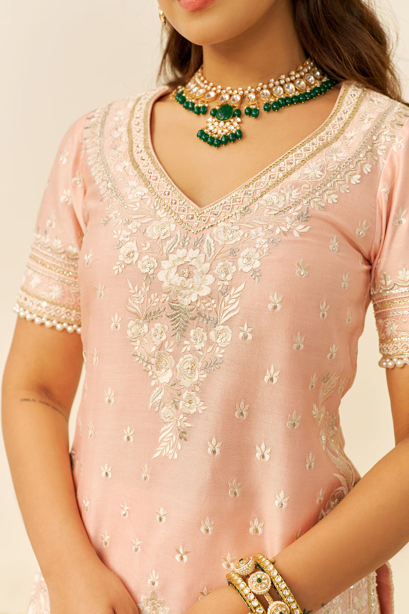 Sameeha - Short Kurta With Sharara (Off Rose)