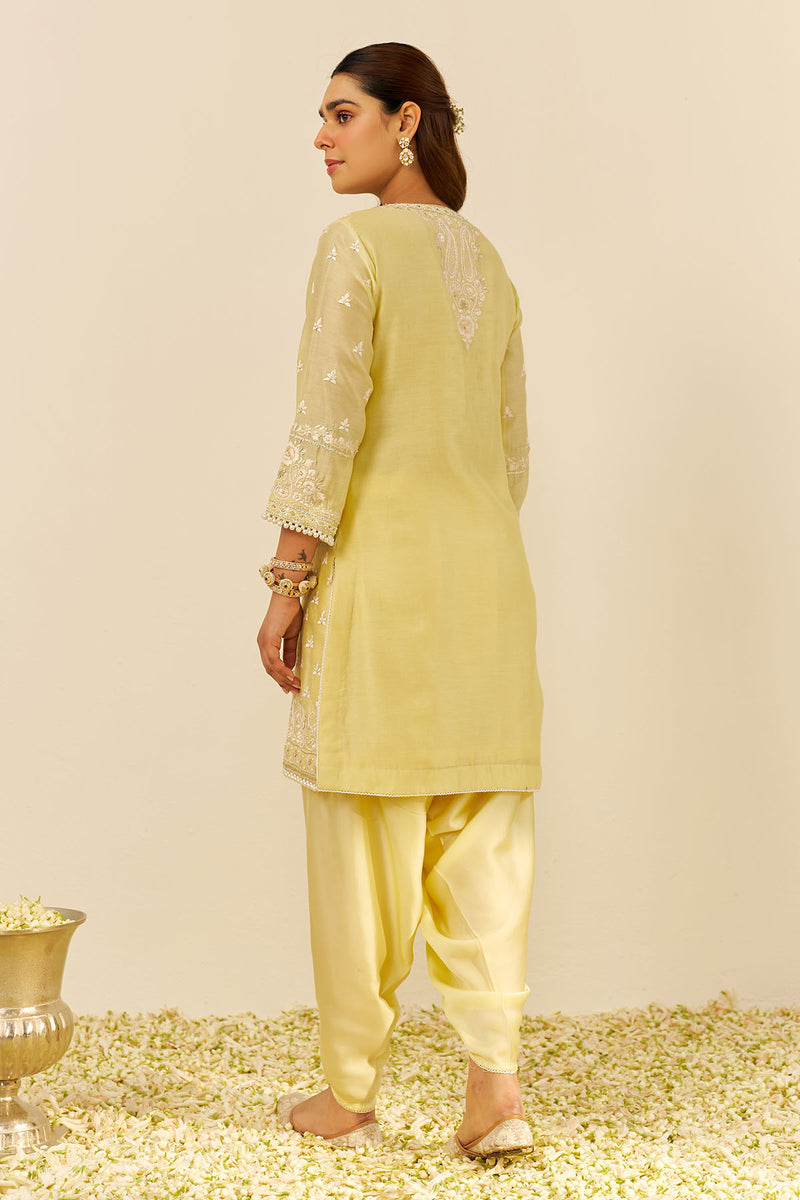Zaisha - Short Kurta With Dhoti (Lemon Yellow)