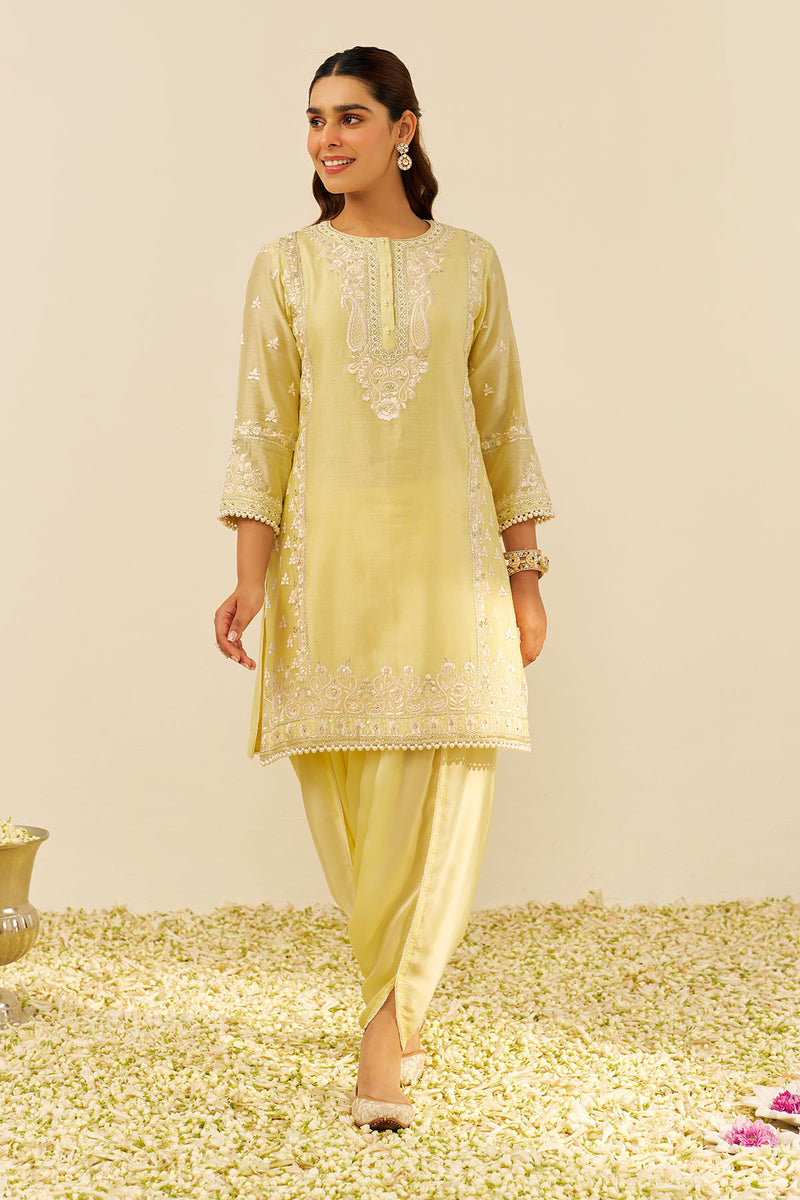 Zaisha - Short Kurta With Dhoti (Lemon Yellow)