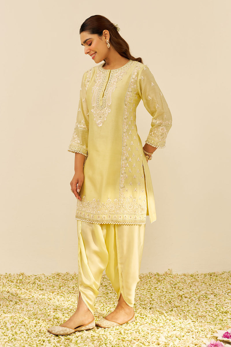 Zaisha - Short Kurta With Dhoti (Lemon Yellow)