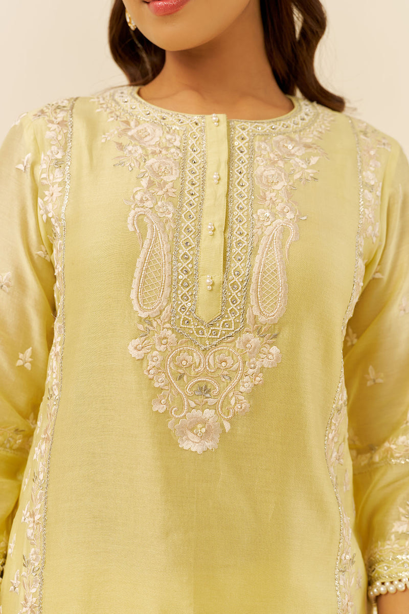 Zaisha - Short Kurta With Dhoti (Lemon Yellow)
