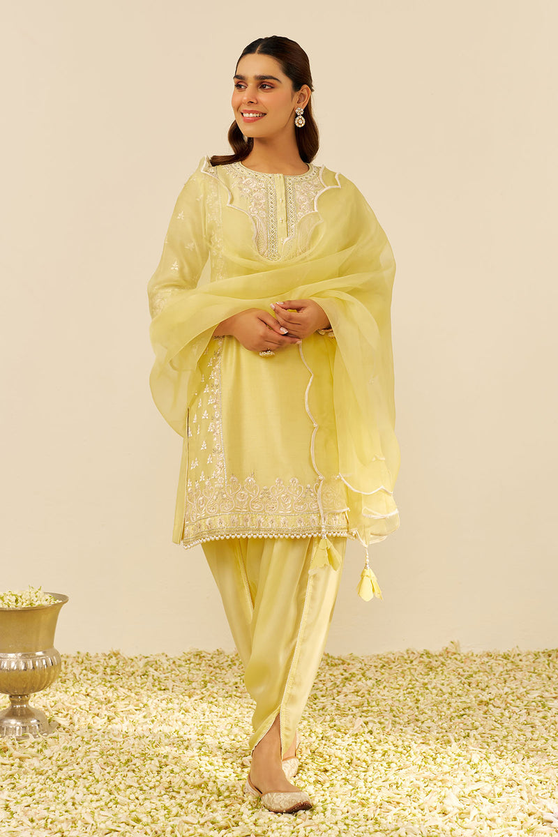 Zaisha - Short Kurta With Dhoti (Lemon Yellow)