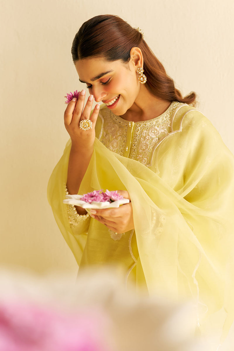 Zaisha - Short Kurta With Dhoti (Lemon Yellow)