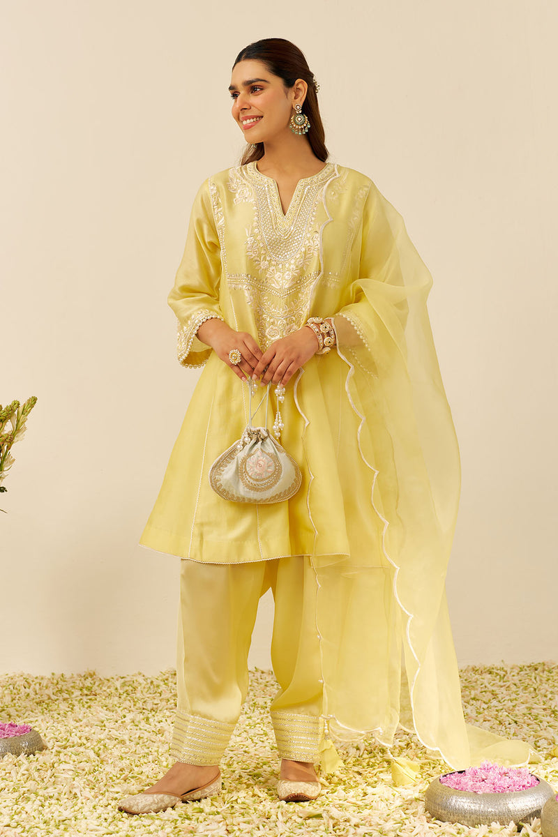 Aiza - Short Chauga With Salwar (Lemon Yellow)