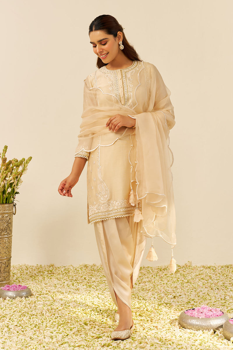 Zahra - Short Kurta With Dhoti (Beige)
