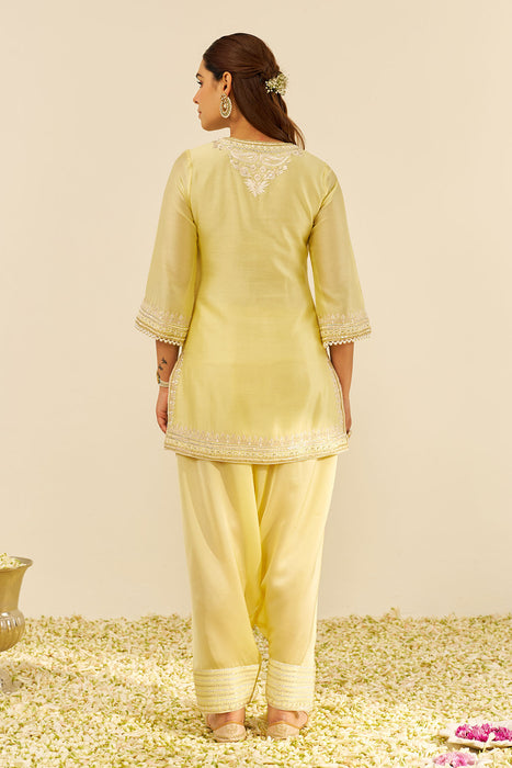 Sara - Short Kurta With  Salwar (Lemon Yellow)