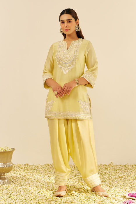Sara - Short Kurta With  Salwar (Lemon Yellow)