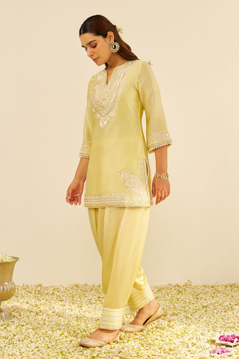 Sara - Short Kurta With  Salwar (Lemon Yellow)