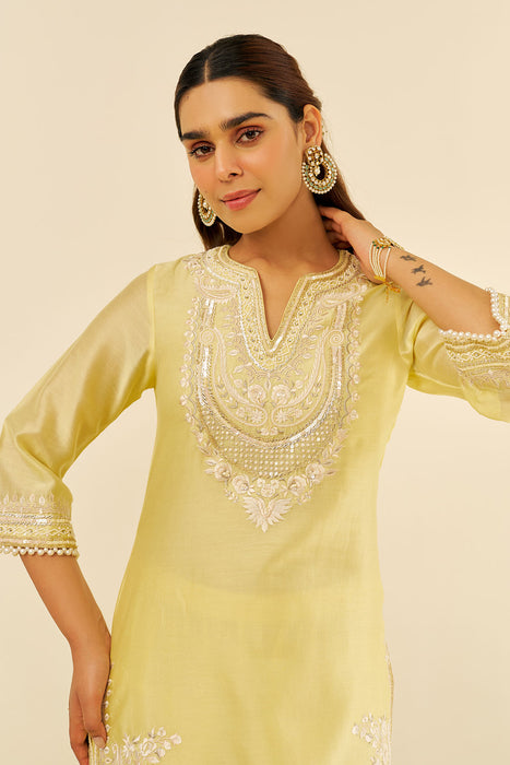 Sara - Short Kurta With  Salwar (Lemon Yellow)