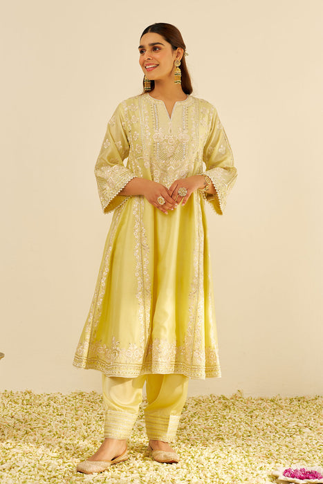 Maziya - Long Chauga With Salwar (Lemon Yellow)
