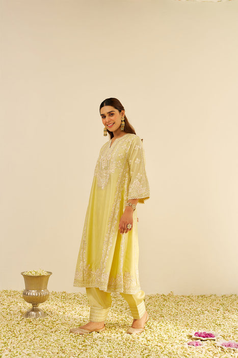 Maziya - Long Chauga With Salwar (Lemon Yellow)