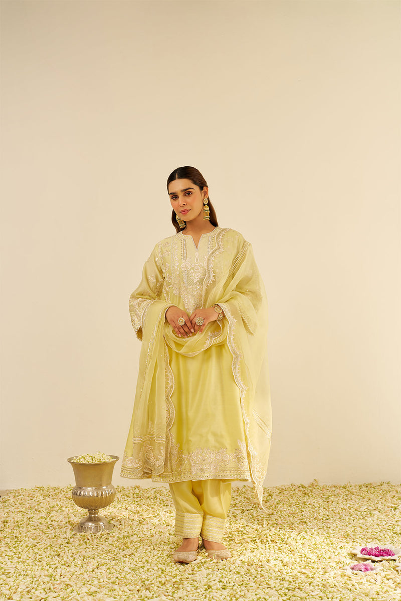 Maziya - Long Chauga With Salwar (Lemon Yellow)