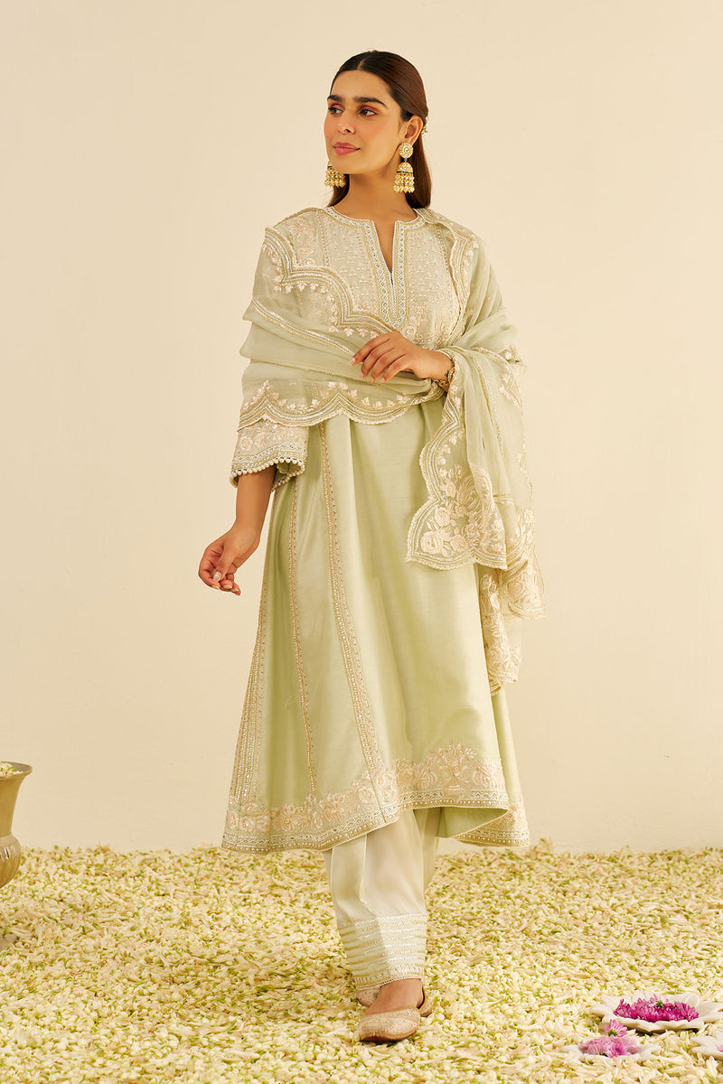 Maaroofa - Long Chauga With Salwar (Mint Green)