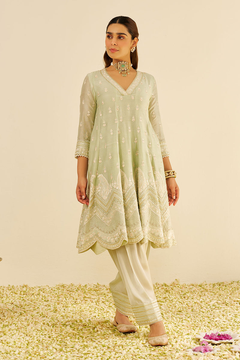 Meeram - Short Anarkali With Salwar (Mint Green)