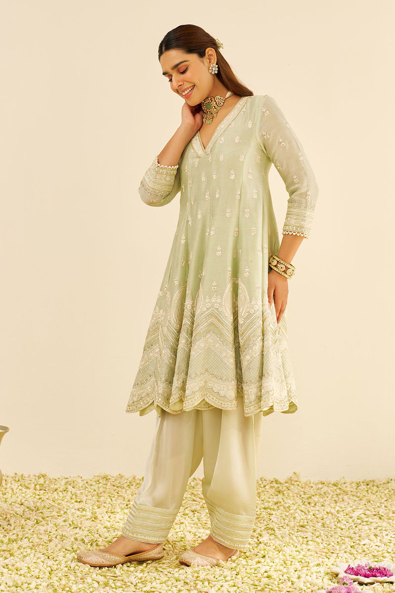 Meeram - Short Anarkali With Salwar (Mint Green)