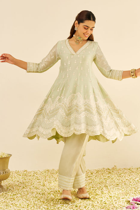 Meeram - Short Anarkali With Salwar (Mint Green)