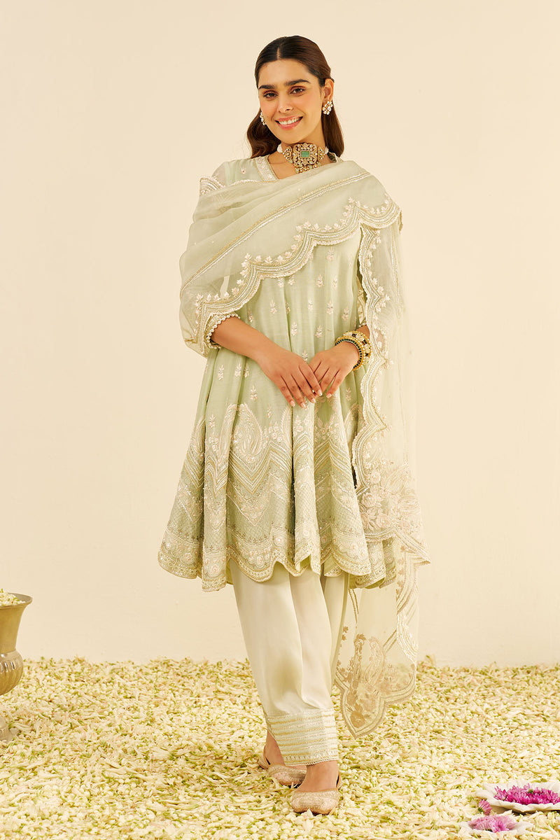 Meeram - Short Anarkali With Salwar (Mint Green)