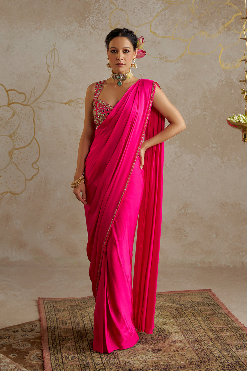 Hot Pink Satin Saree